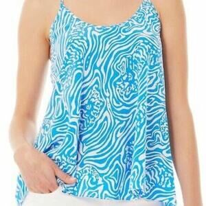 Lilly Pulitzer Maisy Tank Top Solar Blue White Racerback 100%‎ Silk XS